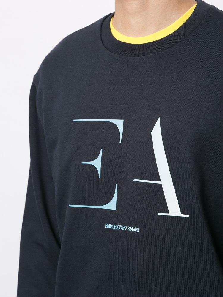 Blue Men's Armani Emporio Long Sleeve Logo Print Sweaters | 88TDXTW