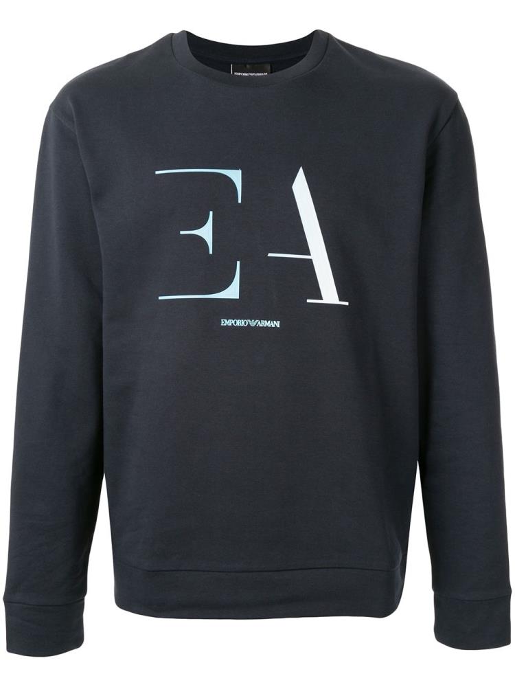 Blue Men\'s Armani Emporio Long Sleeve Logo Print Sweaters | 88TDXTW