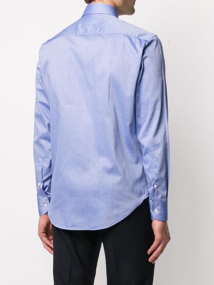 Blue Men's Armani Emporio Long Sleeve Fitted Shirts | XSURIFP