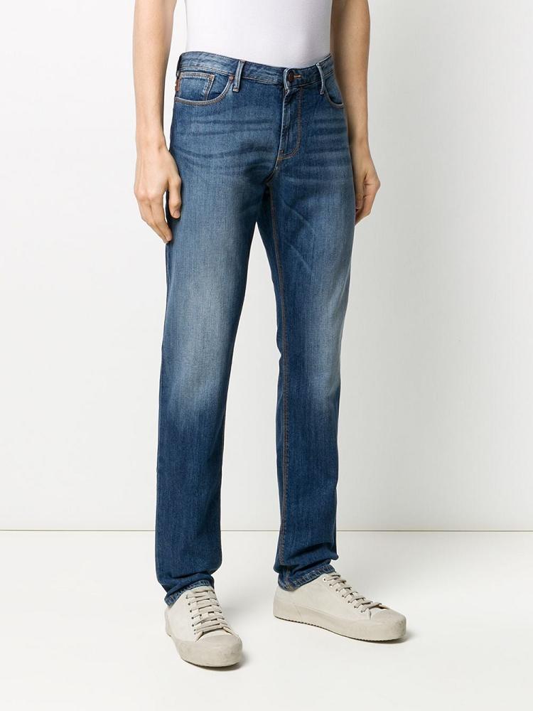 Blue Men's Armani Emporio Mid Rise Slim Jeans | L3R6N3P