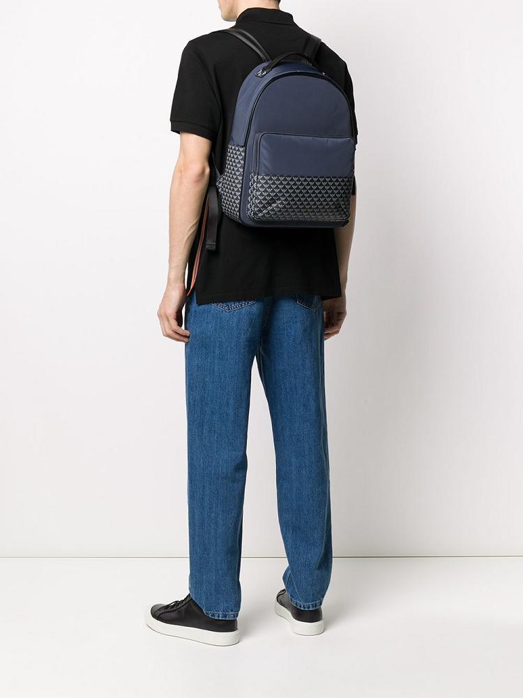 Blue Men's Armani Emporio Monogram Print Backpacks | 31TT32K