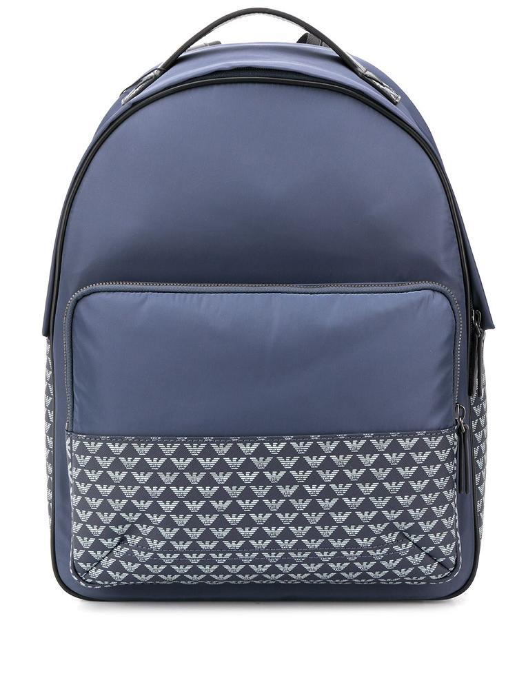 Blue Men\'s Armani Emporio Monogram Print Backpacks | 31TT32K