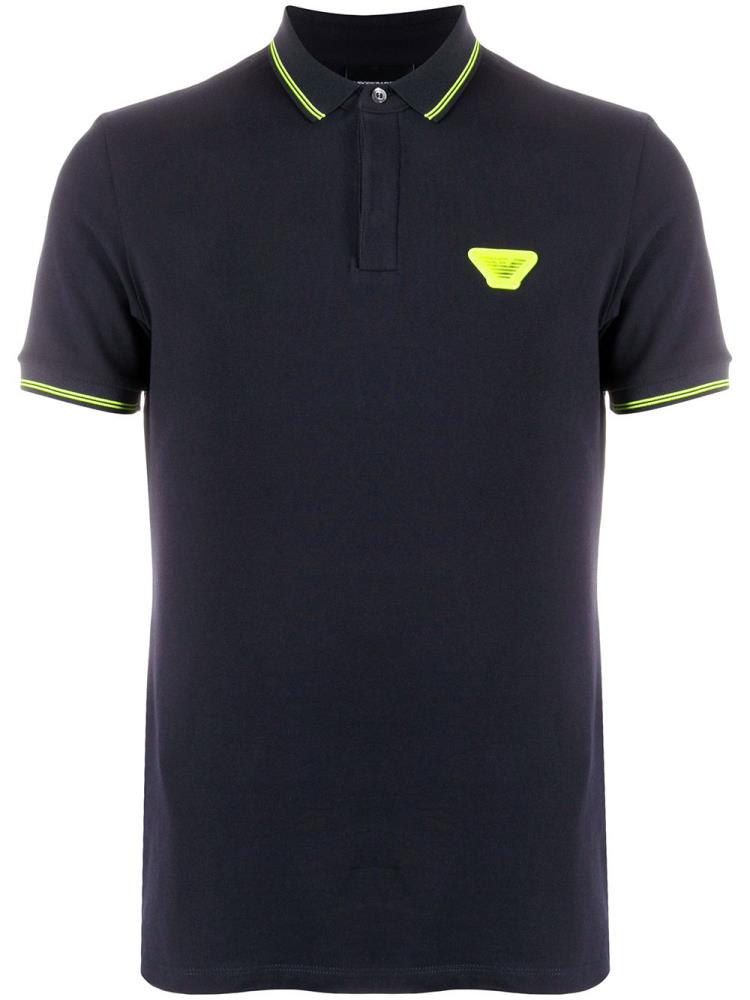 Blue Men\'s Armani Emporio Neon Trim Polo Shirts | AJBFCLZ