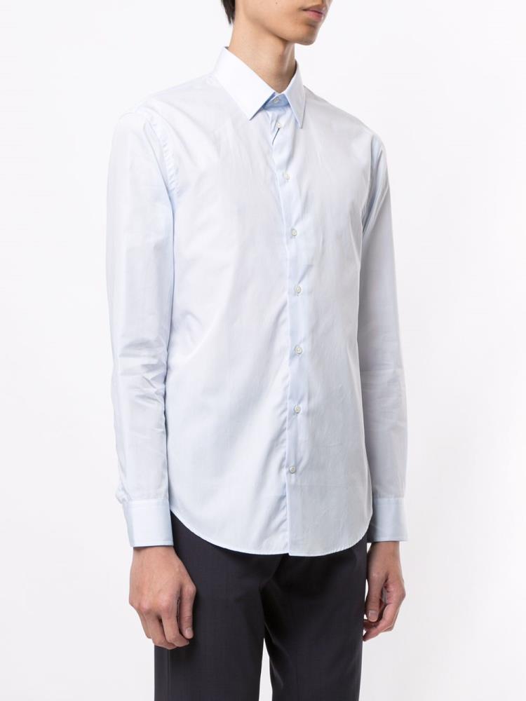 Blue Men's Armani Emporio Plain Shirts | HQ4ICKJ