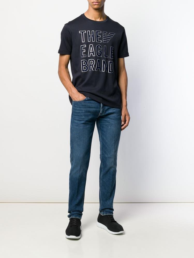 Blue Men's Armani Emporio Script Print T Shirts | 985NY88