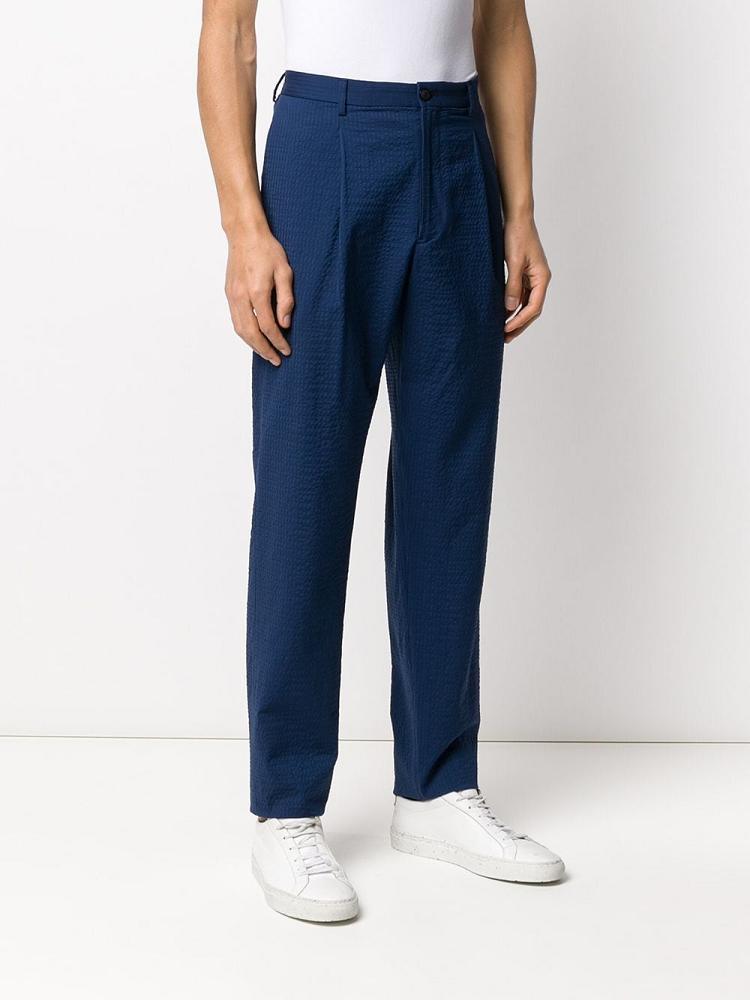 Blue Men's Armani Emporio Seersucker Wool Blend Pants | PF85LXR