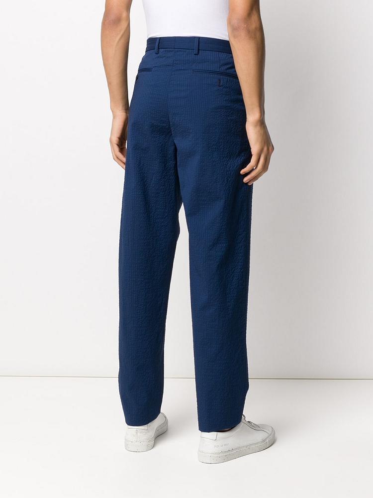 Blue Men's Armani Emporio Seersucker Wool Blend Pants | PF85LXR