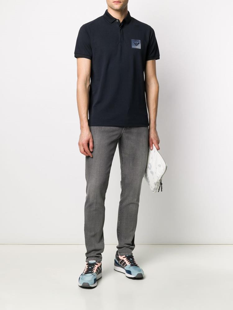 Blue Men's Armani Emporio Stitched Logo Polo Shirts | ES2YHYP