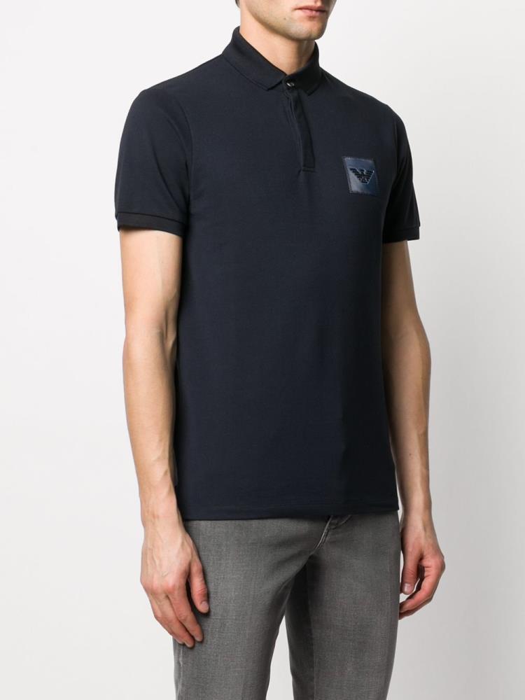 Blue Men's Armani Emporio Stitched Logo Polo Shirts | ES2YHYP