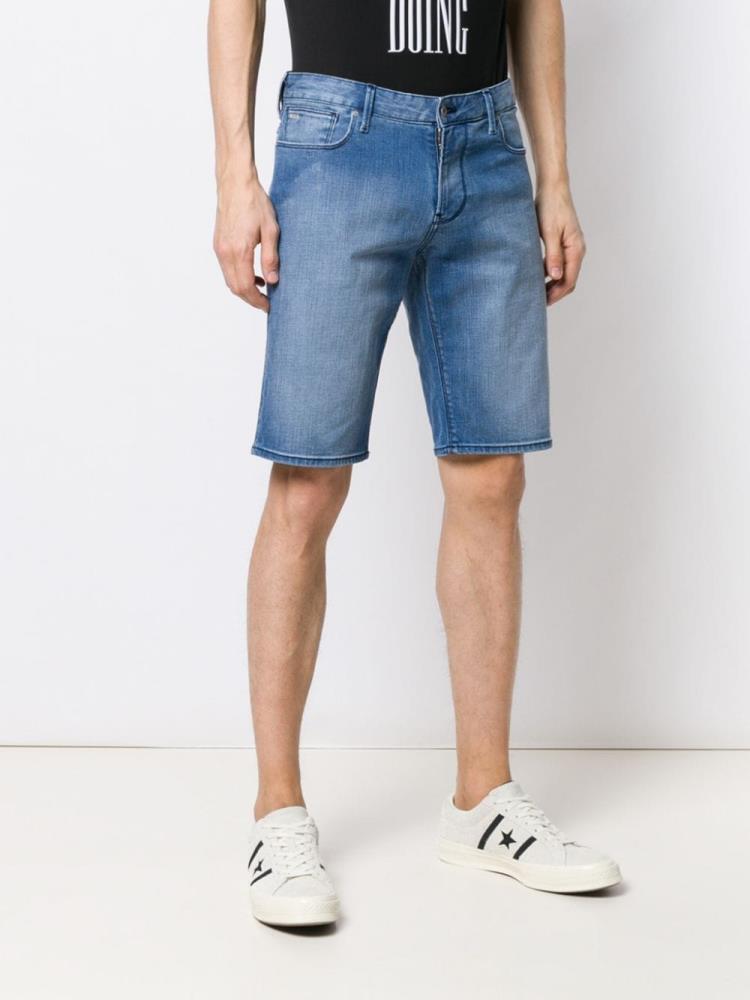 Blue Men's Armani Emporio Straight Leg Denim Shorts | KZ102AX