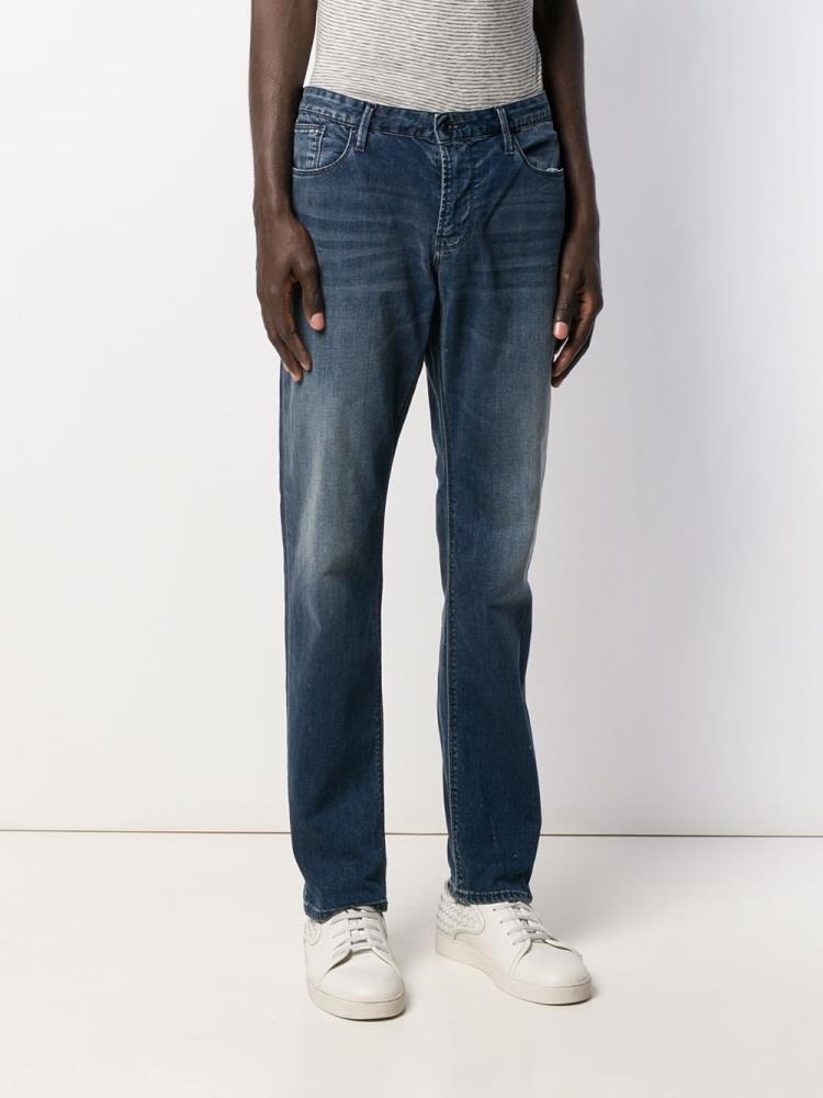 Blue Men's Armani Emporio Straight Cut Jeans | VVK3XH0