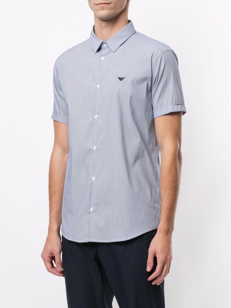 Blue Men's Armani Emporio Striped Classic Shirts | 045ZIOF