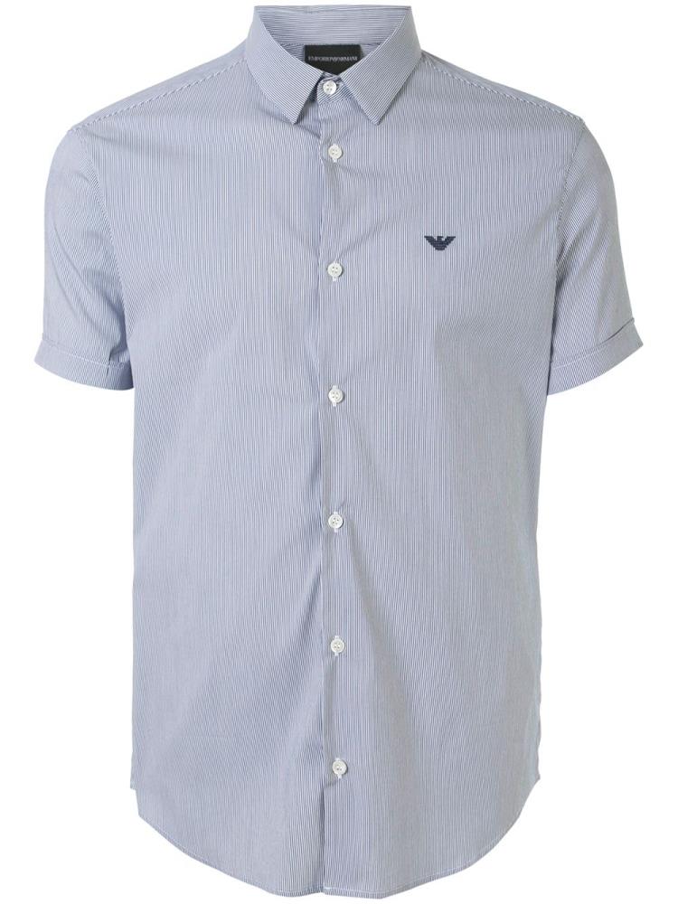 Blue Men\'s Armani Emporio Striped Classic Shirts | 045ZIOF