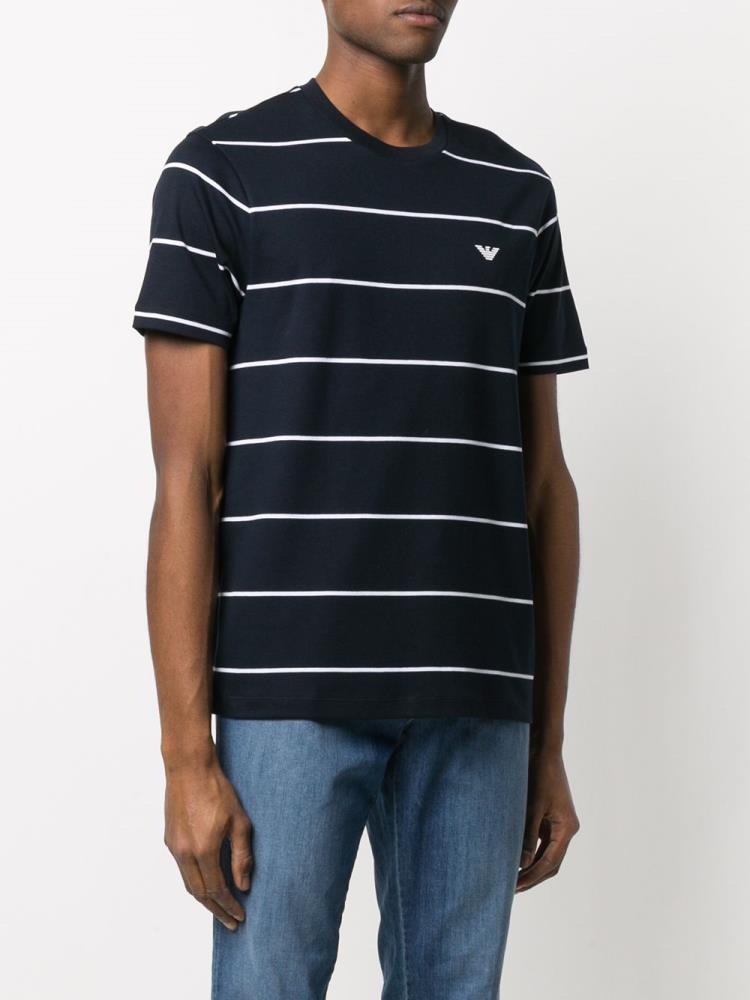 Blue Men's Armani Emporio Striped Print T Shirts | BDAIS1S