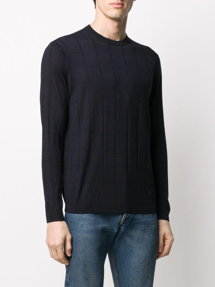 Blue Men's Armani Emporio Striped Crew Neck Jumpers | EYZZPBG