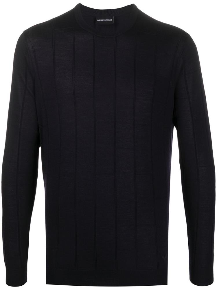 Blue Men\'s Armani Emporio Striped Crew Neck Jumpers | EYZZPBG