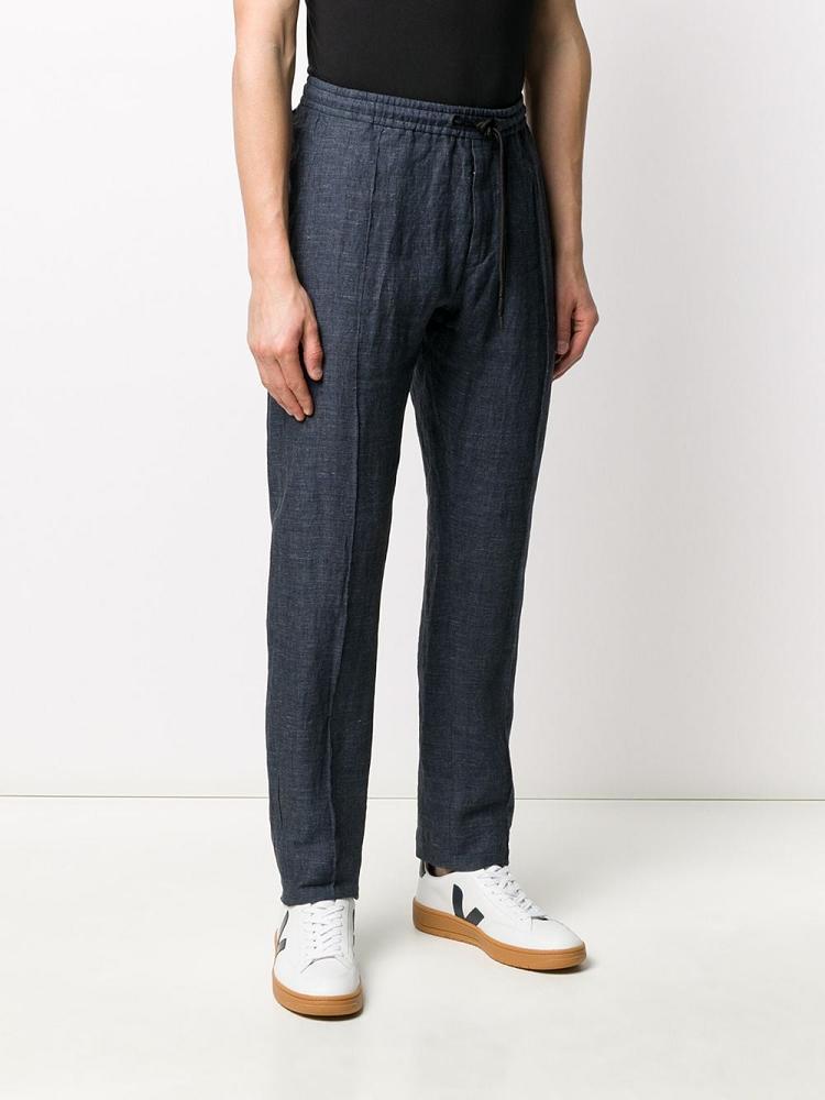 Blue Men's Armani Emporio Striped Drawstring Waist Pants | M4MATYB