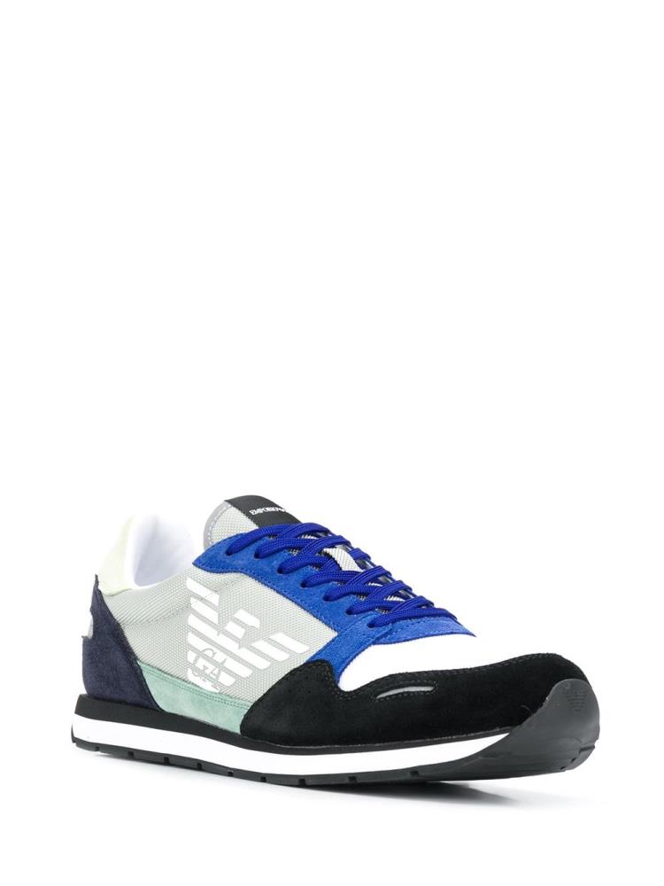 Blue Men's Armani Emporio Suede Panel Low Top Sneakers | K61WTMG