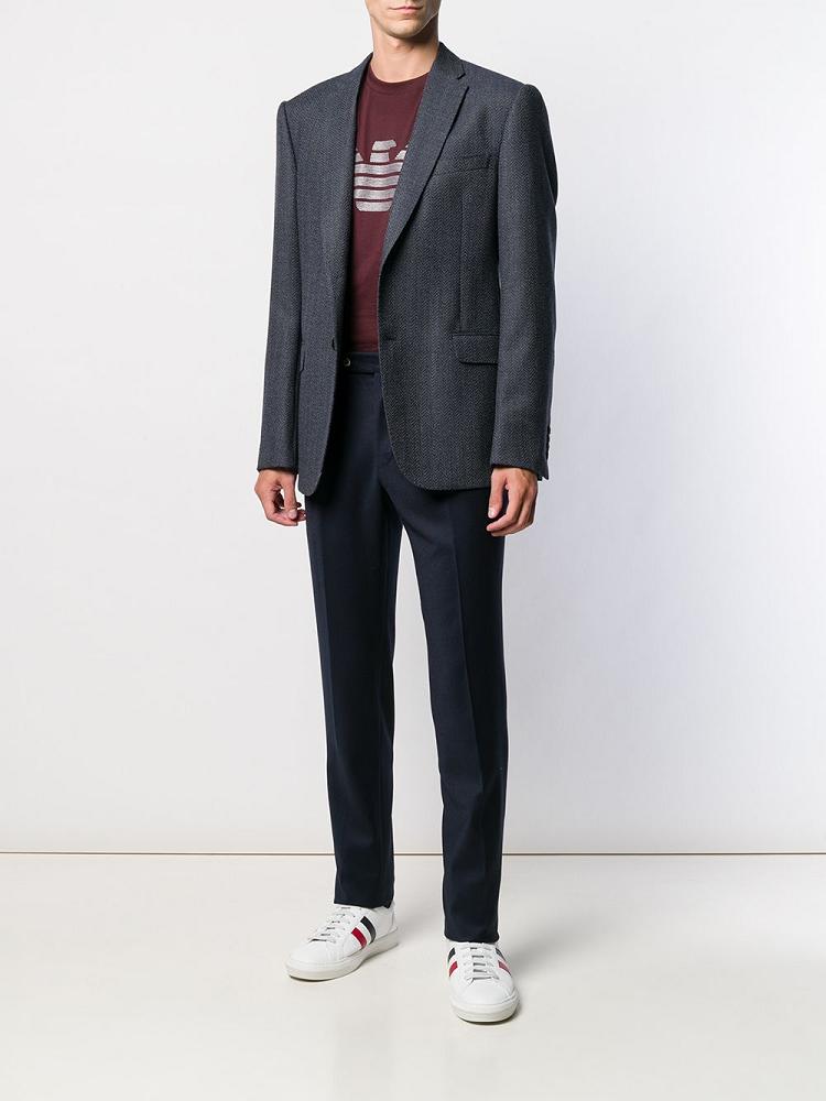 Blue Men's Armani Emporio Tailored Herringbone Blazers | QJMMCHO