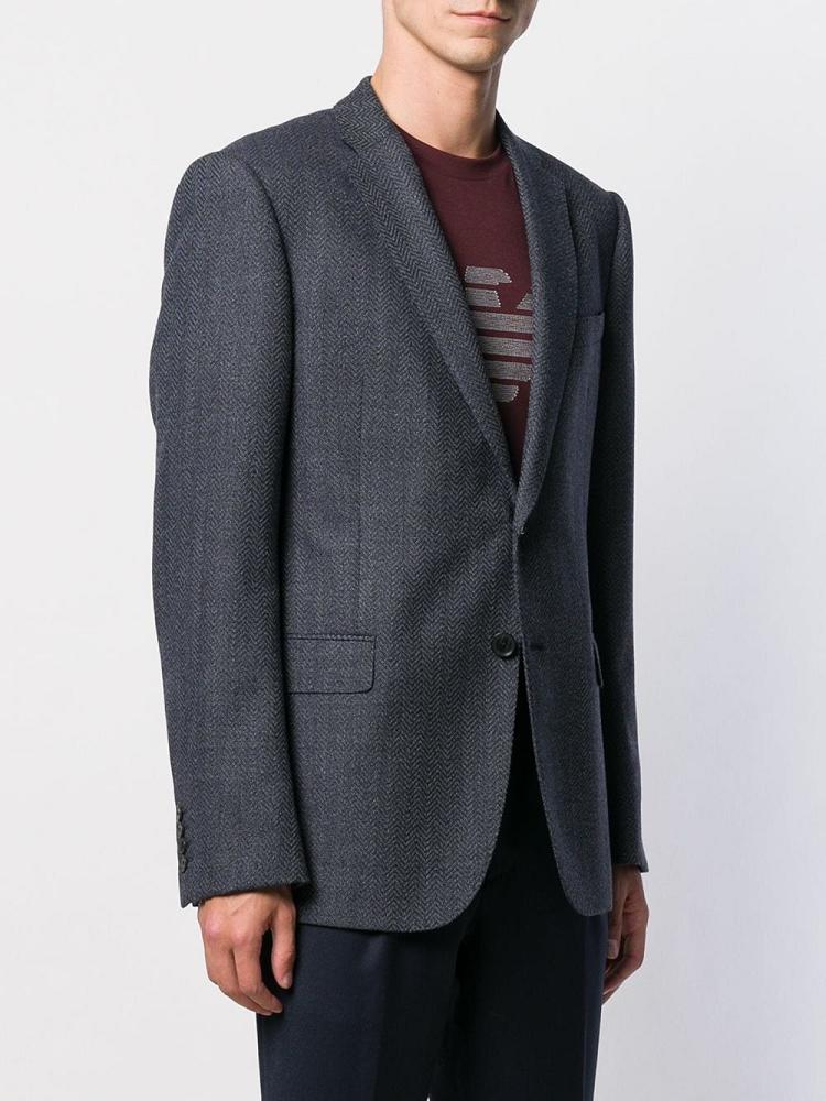 Blue Men's Armani Emporio Tailored Herringbone Blazers | QJMMCHO