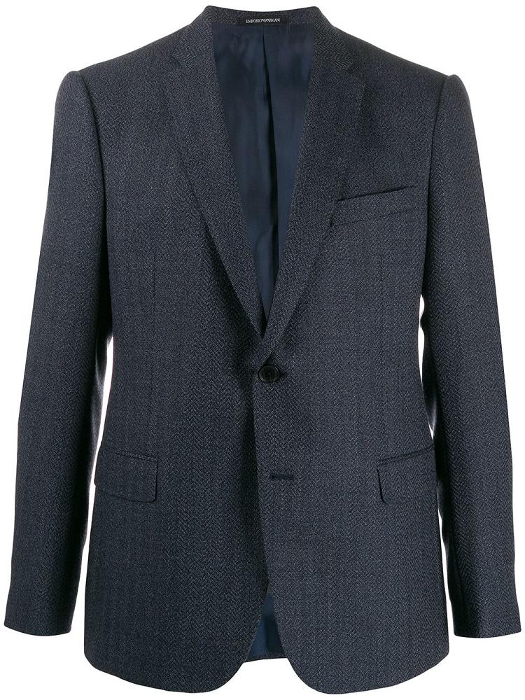 Blue Men\'s Armani Emporio Tailored Herringbone Blazers | QJMMCHO