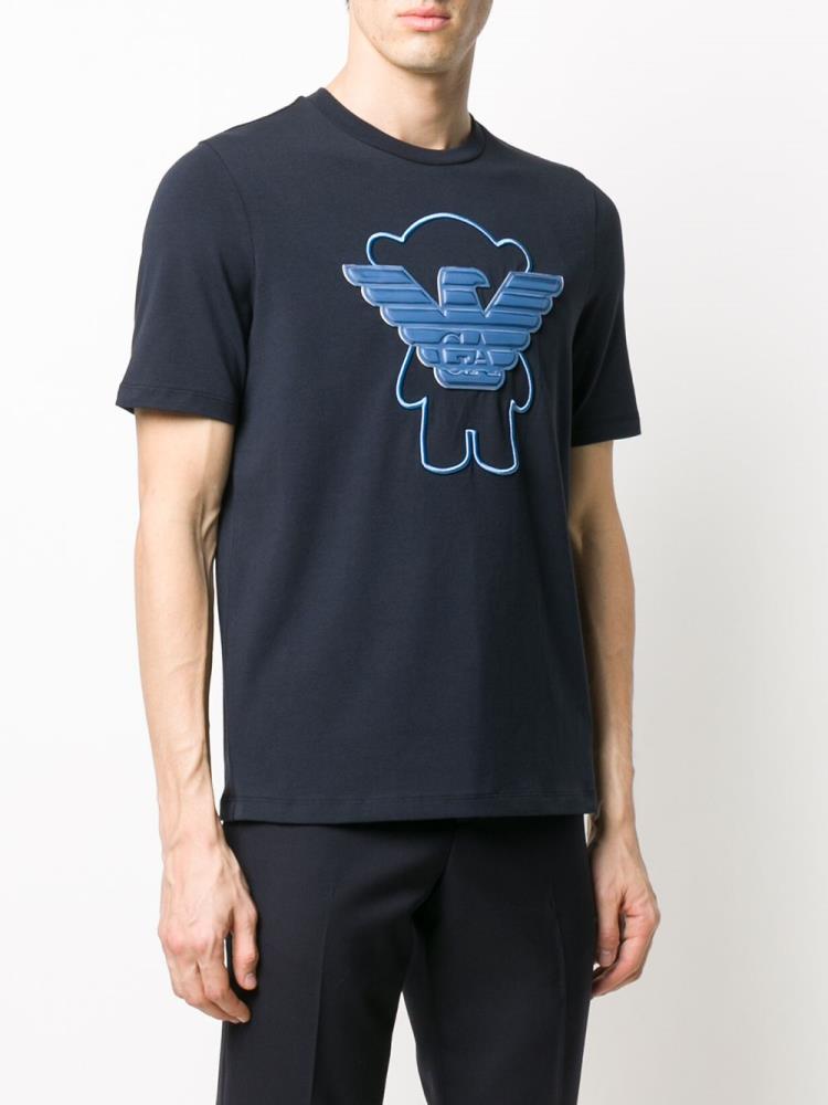 Blue Men's Armani Emporio Teddybear Logo Patch T Shirts | 5OFLVFM