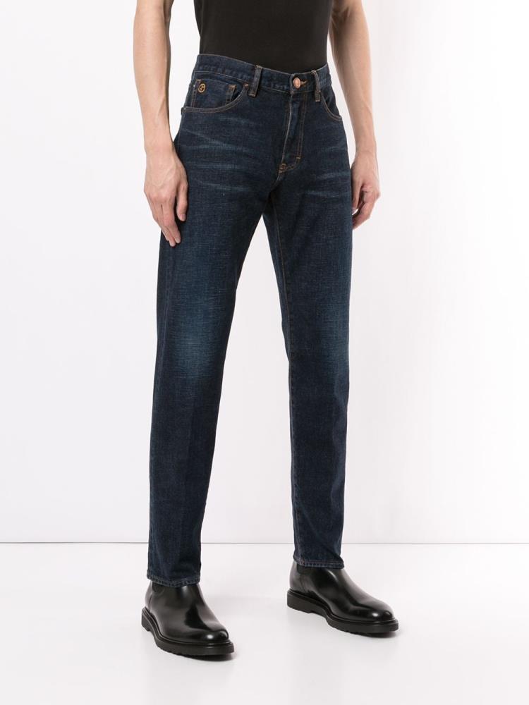 Blue Men's Giorgio Armani 5 Pocket Jeans | ZMUFAGV