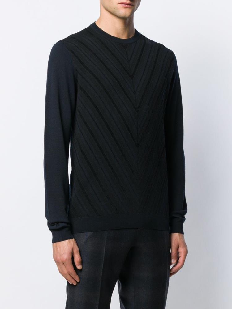 Blue Men's Giorgio Armani Chevron Knitted Jumpers | UNVM8BH