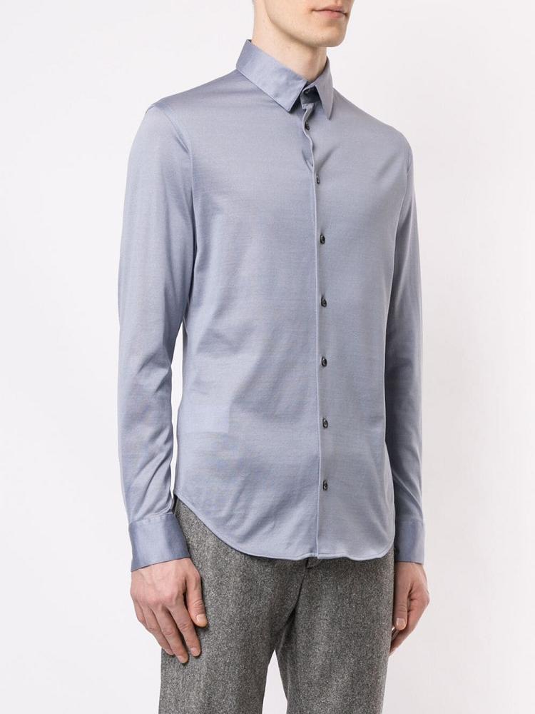 Blue Men's Giorgio Armani Classic Plain Shirts | SFLH38V