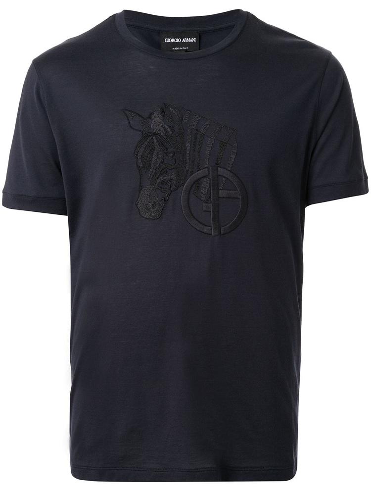 Blue Men\'s Giorgio Armani Embroidered T Shirts | M7HGCWJ