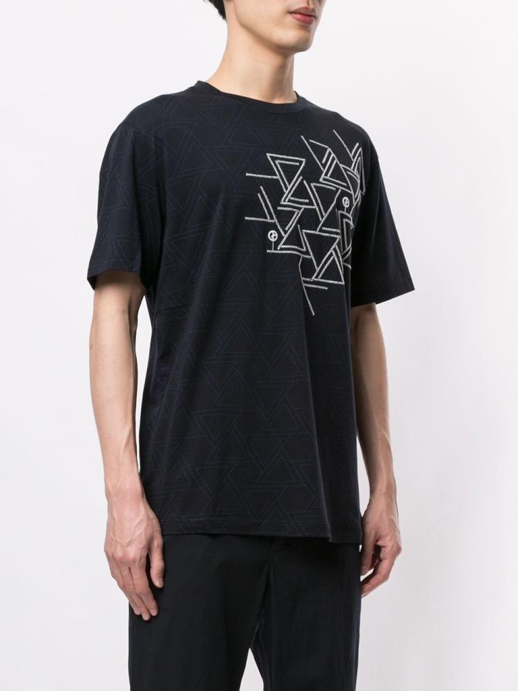 Blue Men's Giorgio Armani Geometric Print T Shirts | 2ZKQ84B