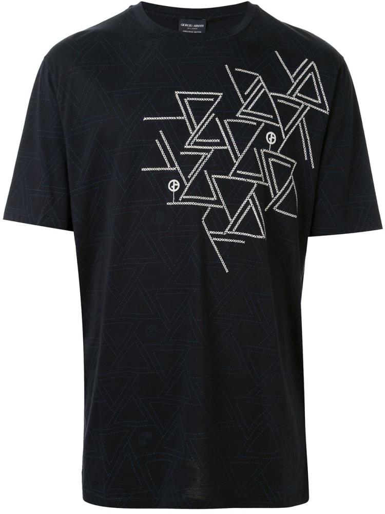 Blue Men\'s Giorgio Armani Geometric Print T Shirts | 2ZKQ84B