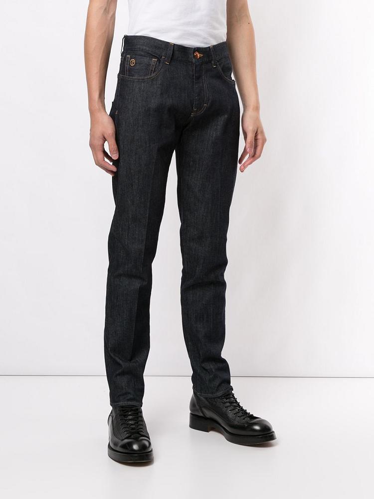 Blue Men's Giorgio Armani Mid Rise Straight Leg Jeans | RJHLV7P