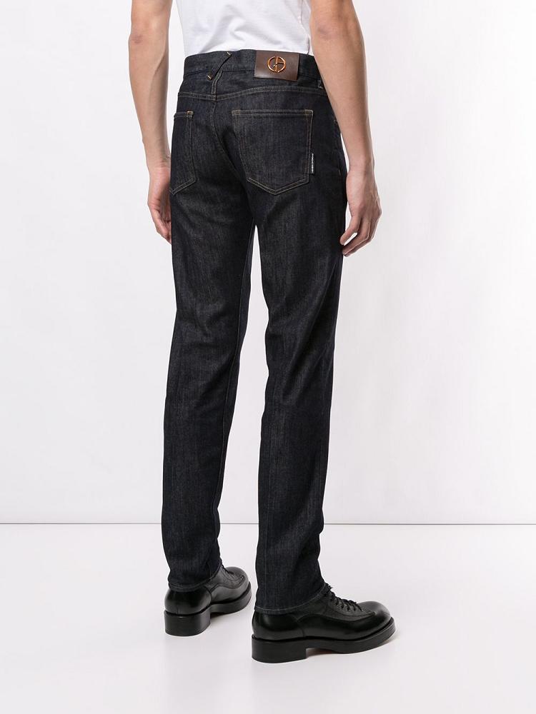 Blue Men's Giorgio Armani Mid Rise Straight Leg Jeans | RJHLV7P