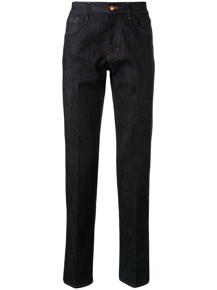 Blue Men\'s Giorgio Armani Mid Rise Straight Leg Jeans | RJHLV7P