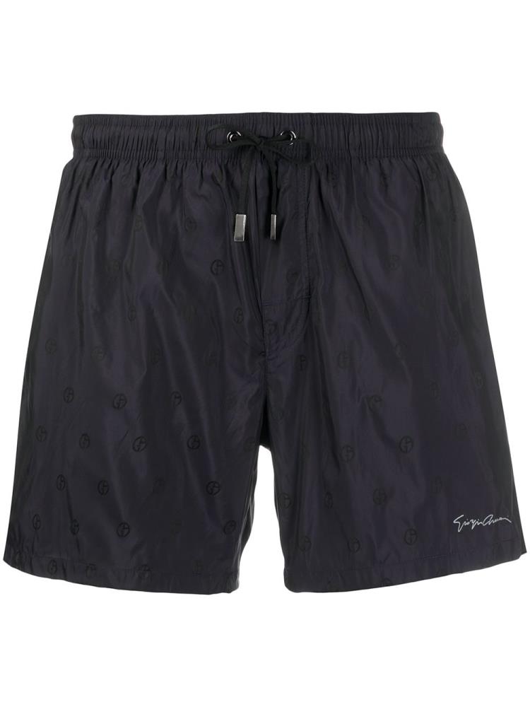 Blue Men\'s Giorgio Armani Monogram Print Swim Shorts | 7BEX9H0