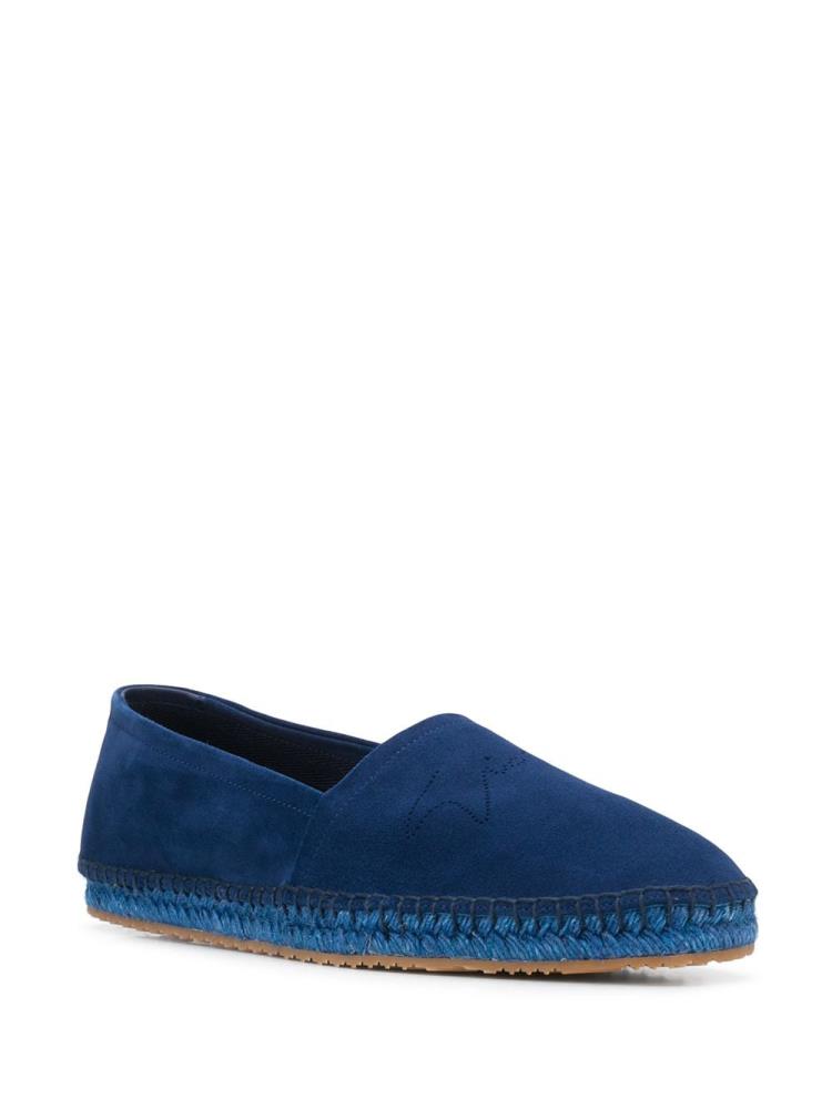 Blue Men's Giorgio Armani Perforated Logo Flat Espadrille Shoes | UTOTZA7