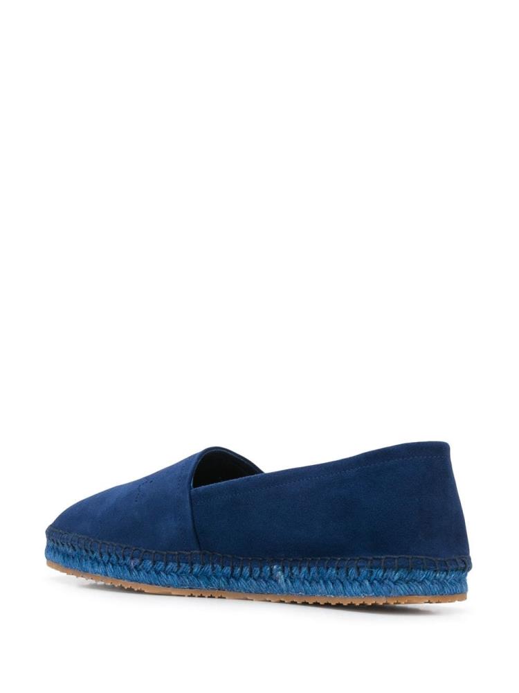 Blue Men's Giorgio Armani Perforated Logo Flat Espadrille Shoes | UTOTZA7