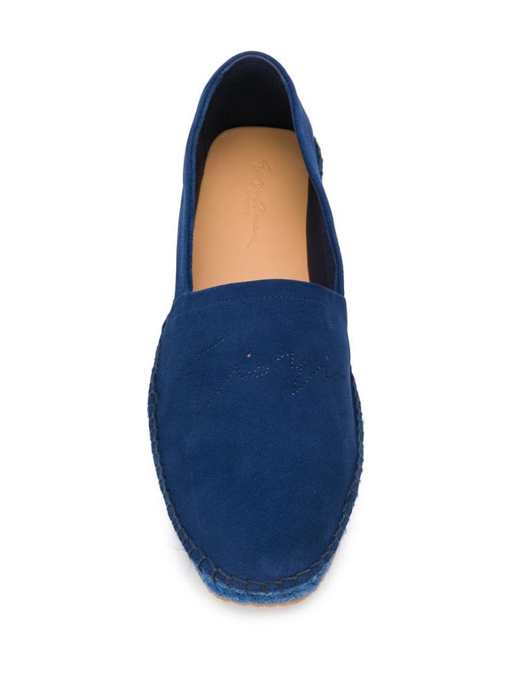 Blue Men's Giorgio Armani Perforated Logo Flat Espadrille Shoes | UTOTZA7