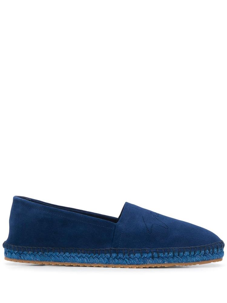 Blue Men\'s Giorgio Armani Perforated Logo Flat Espadrille Shoes | UTOTZA7