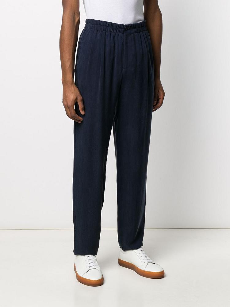 Blue Men's Giorgio Armani Pleated Straight Leg Pants | EZPXUMZ