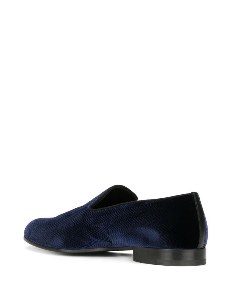 Blue Men's Giorgio Armani Velvet Logo Loafers | 8EFLEIB