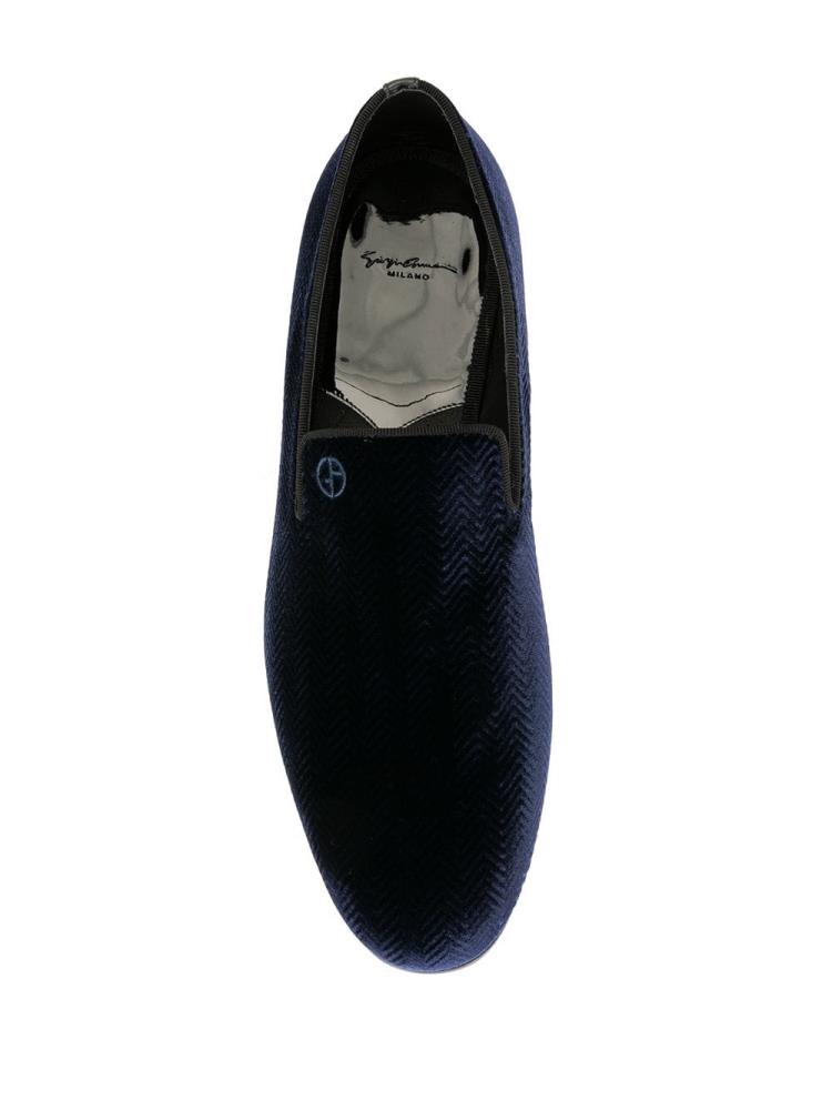 Blue Men's Giorgio Armani Velvet Logo Loafers | 8EFLEIB