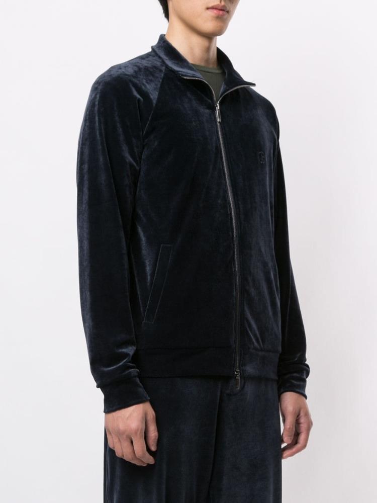 Blue Men's Giorgio Armani Zip Through Velvet Sweatshirts | 2ELYW3F