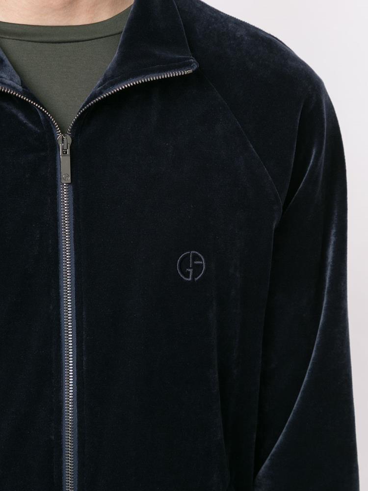 Blue Men's Giorgio Armani Zip Through Velvet Sweatshirts | 2ELYW3F