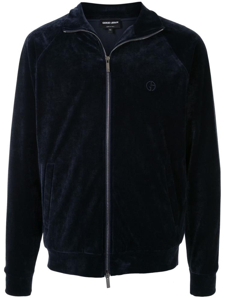 Blue Men\'s Giorgio Armani Zip Through Velvet Sweatshirts | 2ELYW3F