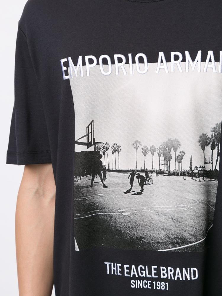 Blue / Multicolor Men's Armani Emporio Photo Print T Shirts | SI2RIV3