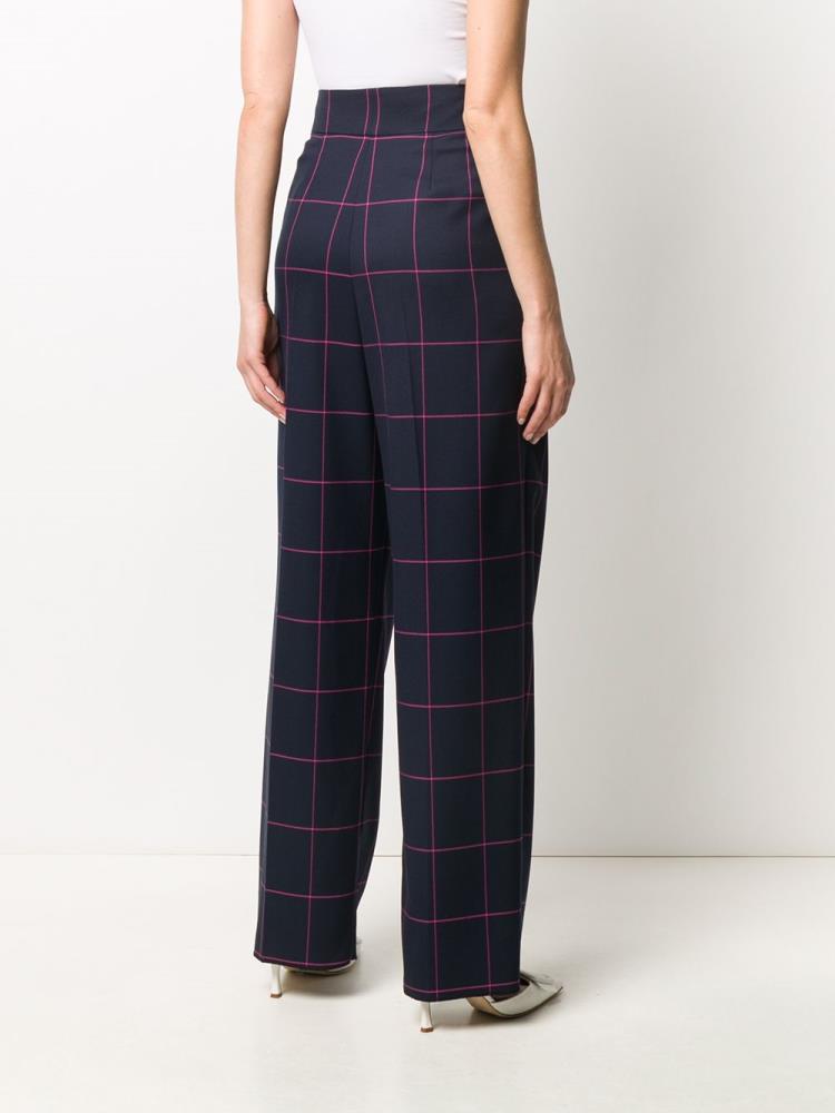 Blue / Pink Women's Armani Emporio Checked Tailored Pants Pants | O6T8P5R