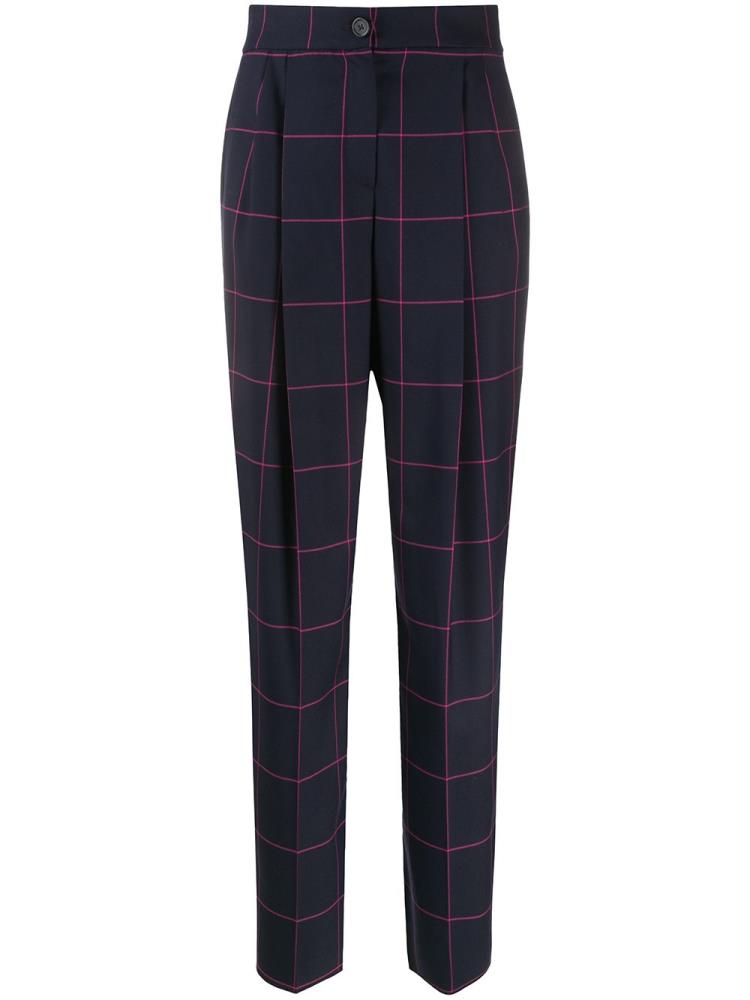 Blue / Pink Women\'s Armani Emporio Checked Tailored Pants Pants | O6T8P5R