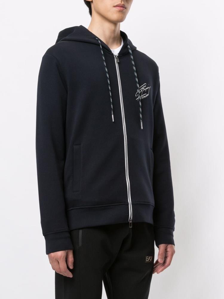 Blue / White Men's Armani Emporio Signature Logo Hoodie | B3JU4QH